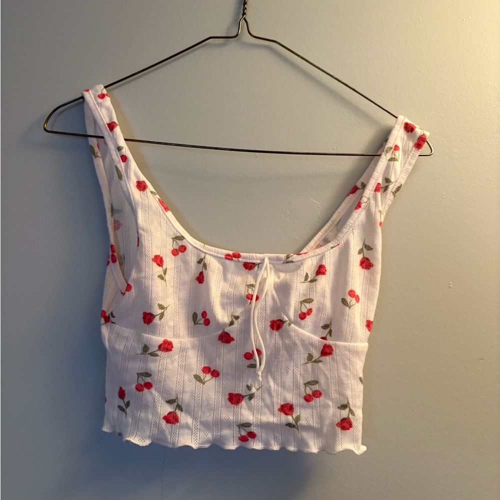 Cherry Print White Crop Top - For Love & Lemons🍋